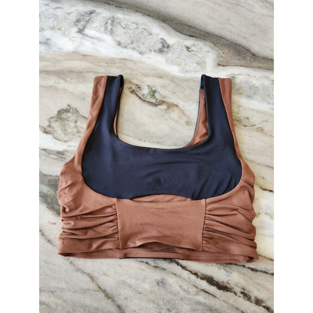 NWOT Free People Movement Women Brown Black Colorblock Sports Bra Crop Top M